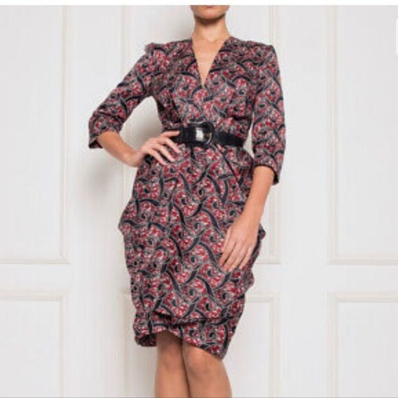 THAKOON red black printed twist front dress SZ 8